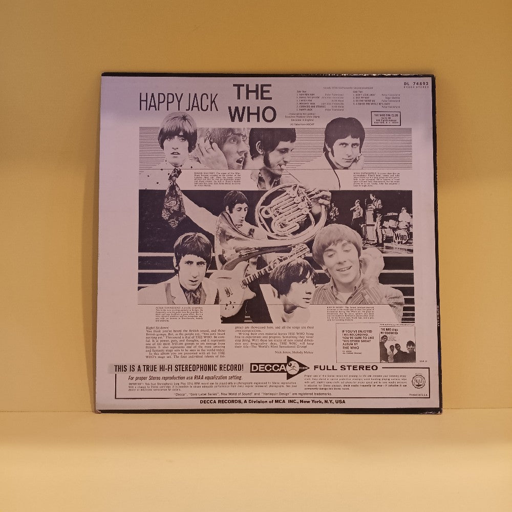 The Who - Happy Jack - Stereo - 1967 - DL 74892 - Used - VG++ - Vinyl