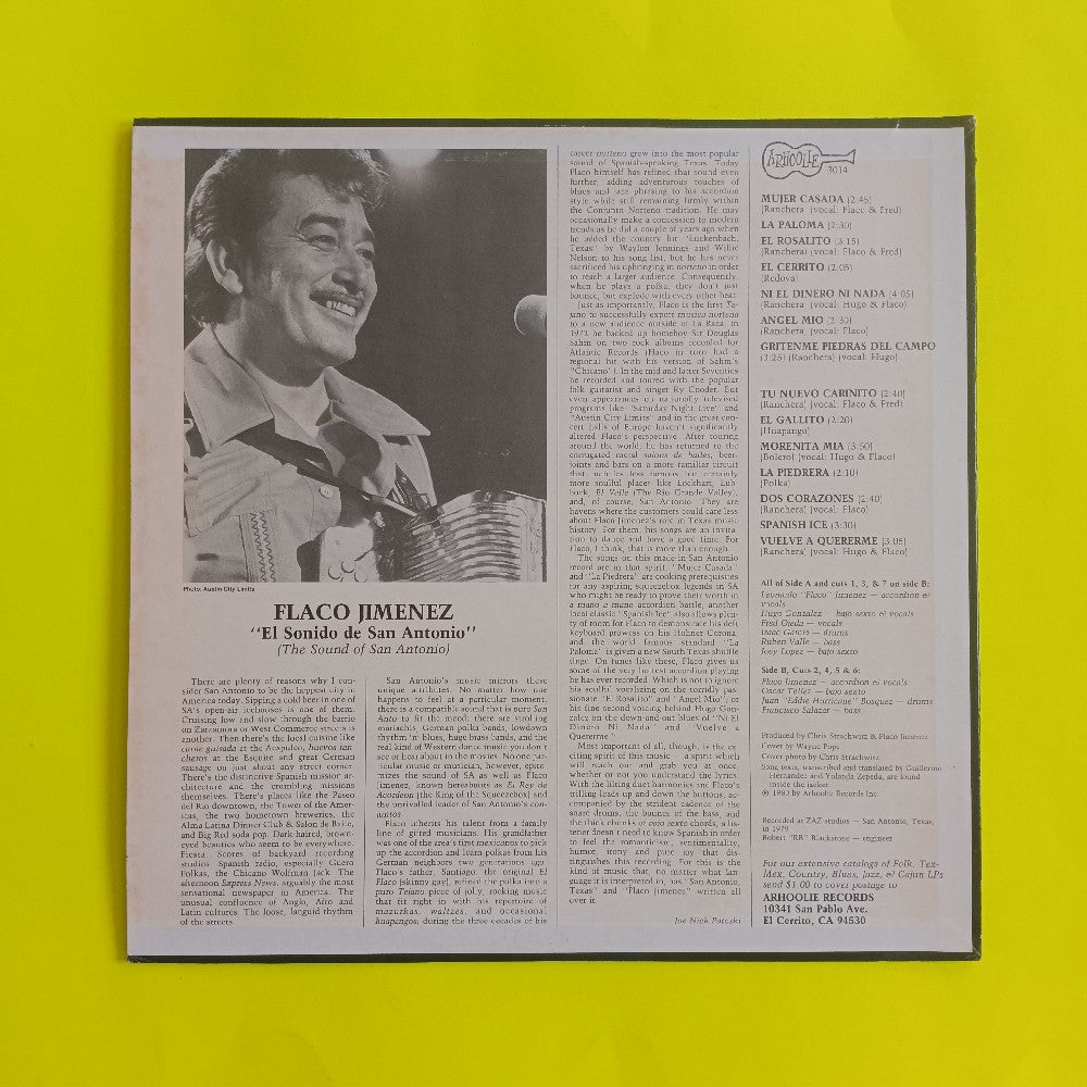 Flavorful Jimenez - El Sonido De San Antonio - 1980 - Arhoolie 3014 - Used - VG++ - Vinyl