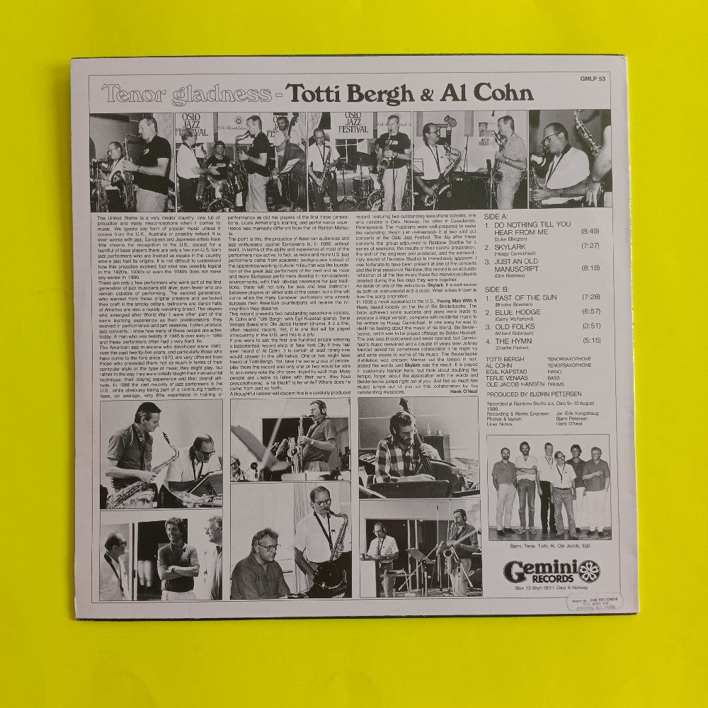 Totti Bergh & Al Cohn - Tenor Gladness NORWAY - 1986 - GMLP 53 - Used - VG++ - Vinyl