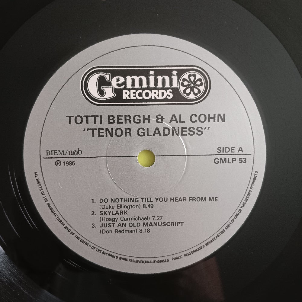 Totti Bergh & Al Cohn - Tenor Gladness NORWAY - 1986 - GMLP 53 - Used - VG++ - Vinyl
