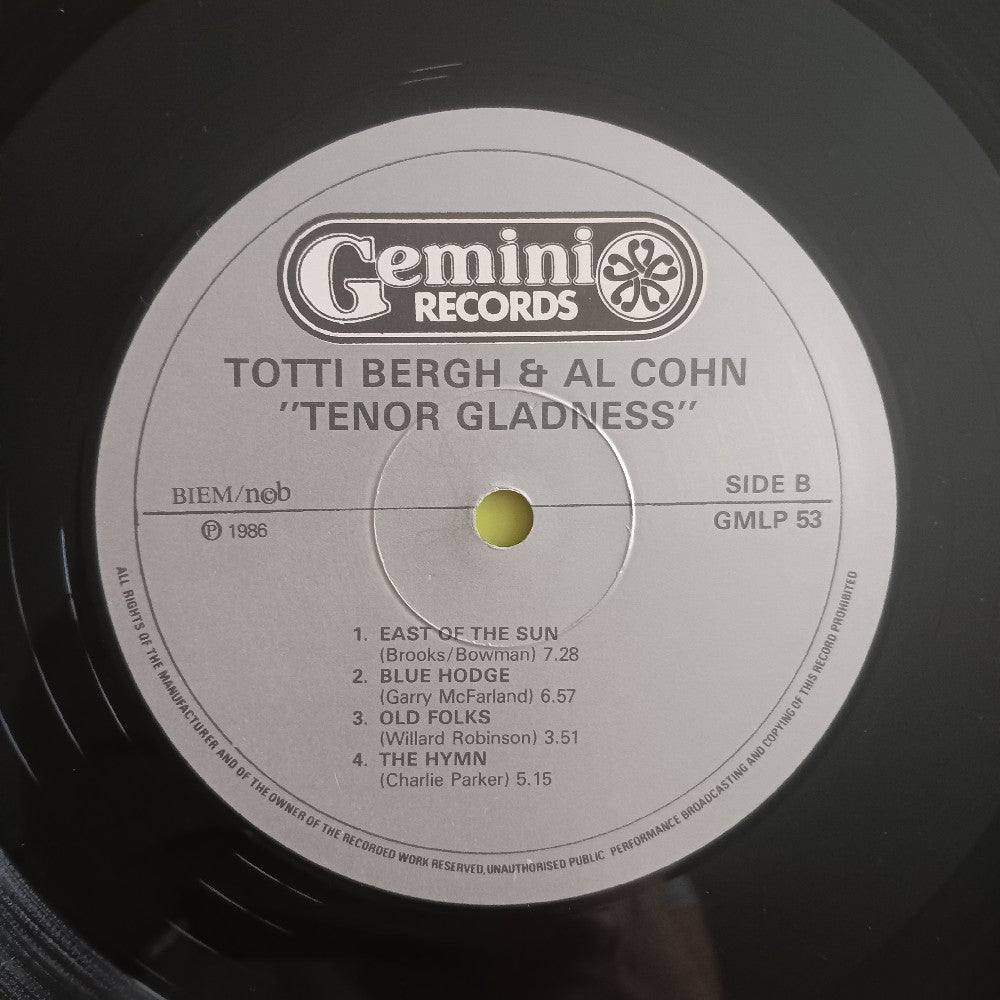 Totti Bergh & Al Cohn - Tenor Gladness NORWAY - 1986 - GMLP 53 - Used - VG++ - Vinyl