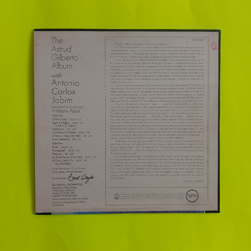 Astrid Gilberto - The Astrud Gilberto Album OG Mono RVG Hype - 1965 - V-8608 - Used - VG++ - Vinyl
