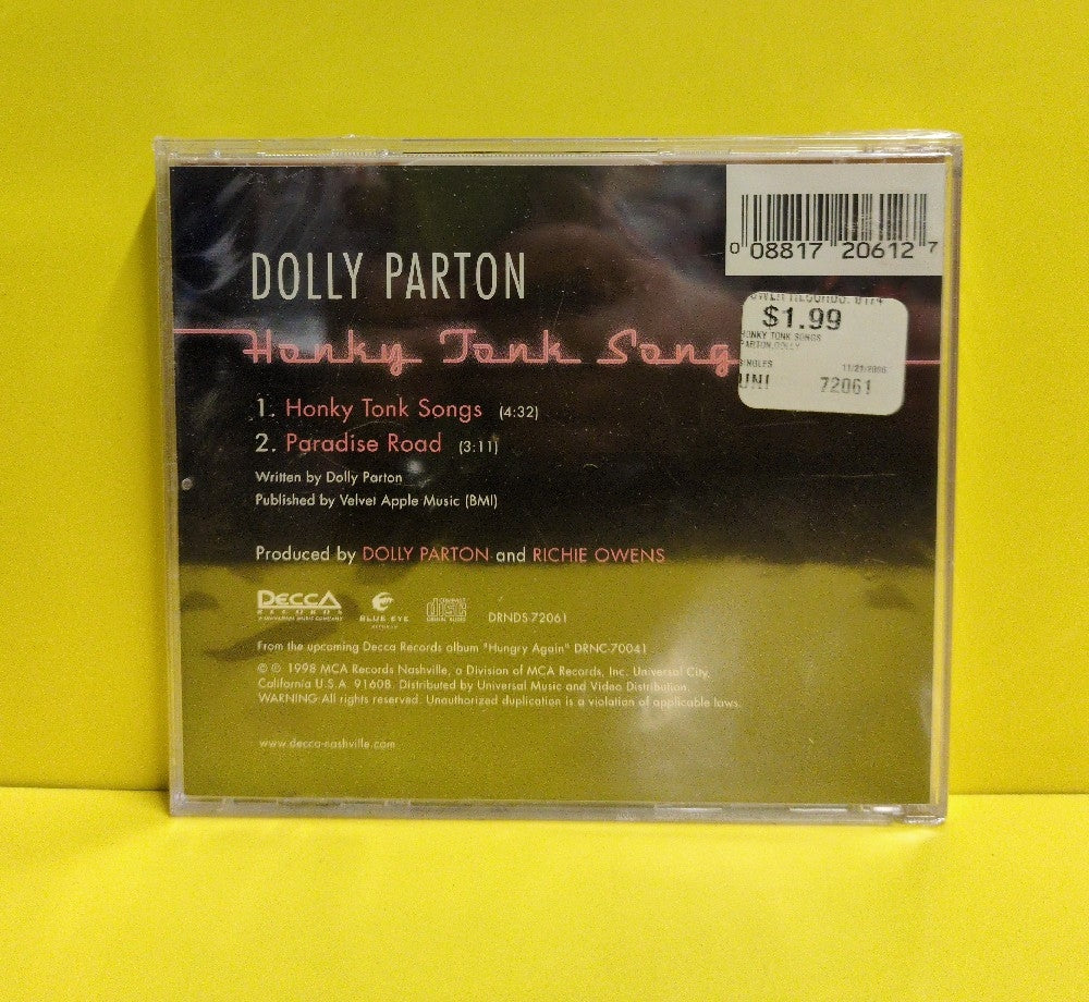 Dolly Parton - Honky Tonk Songs - 1998 - DRNDS-72061 - New - Sealed - CDs - CD Single