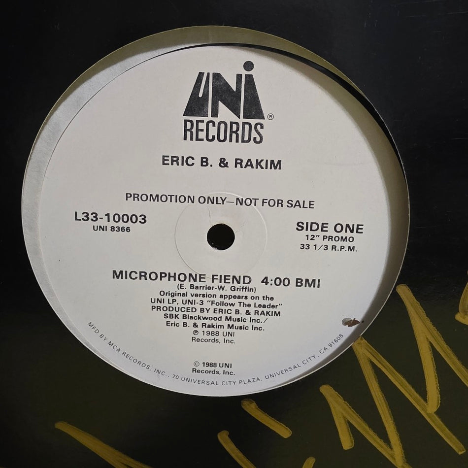 Eric B. Rakim - Microphone Fiend / Promo/ Autographed  - 1988 - L33-10003 - Used - VG++ - Vinyl