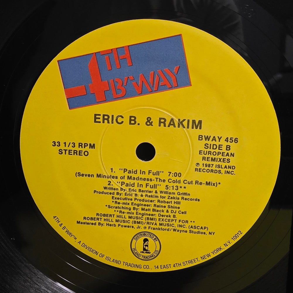 Eric B. Rakim - Move The Crowd / Paid In Full (Remixes) Autographed  - 1987 - BWAY 456 - Used - VG+ - Vinyl