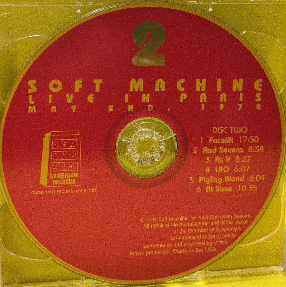 Soft Machine - Live In Paris May 2nd, 1972 - 2004 - Rune 195/196 - Used - EX - CDs - 2xCD - Reissue
