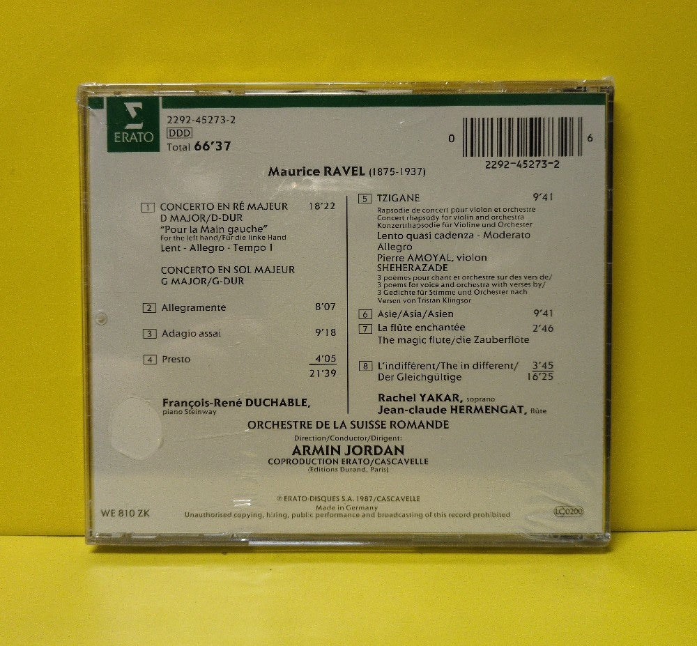 Ravel, François-René Duchâble, Rachel Yakar, Pierre Amoyal, Armin Jordan, L'Orchestre De La Suisse Romande - 2 Concertos - Tzigane - Sheherazade - 2292-45273-2 - New - Sealed - CDs - France Import