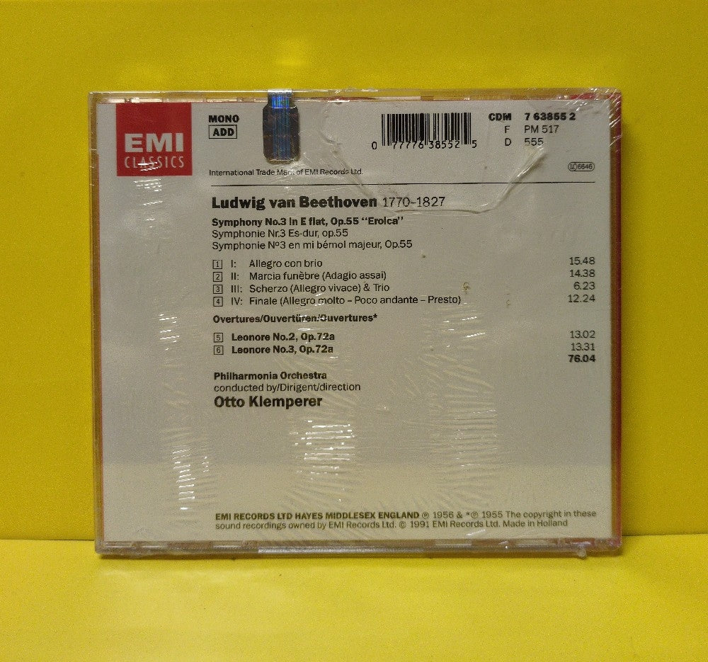 Beethoven, Otto Klemperer, Philharmonia Orchestra - Symphony No. 3 In E Flat, Op. 55 "Erotica" - Leonore No. 2 Op. 72a & No. 3 Op. 72a - 1991 - CDM 7 63855 2 - New - Sealed - CDs - Reissue - European Import