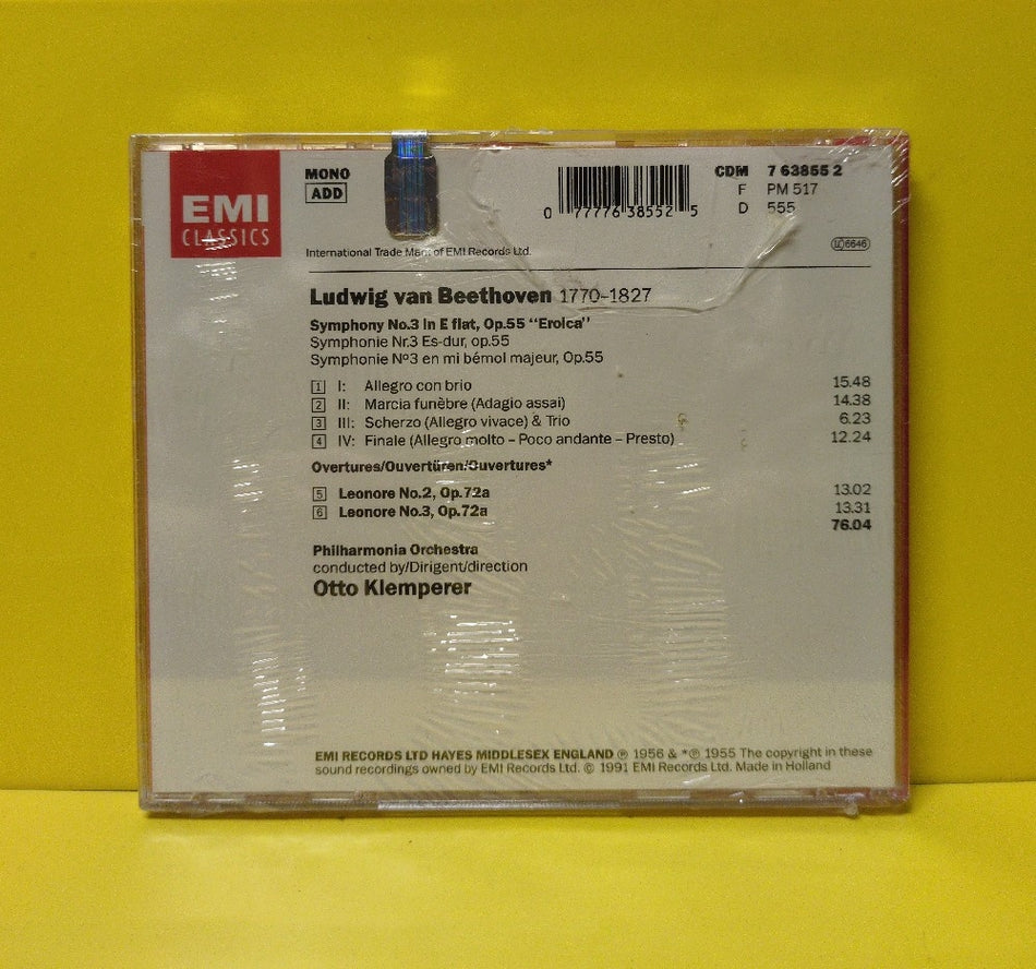 Beethoven, Otto Klemperer, Philharmonia Orchestra - Symphony No. 3 In E Flat, Op. 55 "Erotica" - Leonore No. 2 Op. 72a & No. 3 Op. 72a - 1991 - CDM 7 63855 2 - New - Sealed - CDs - Reissue - European Import