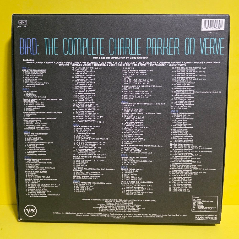 Charlie Parker - Bird (The Complete Charlie Parker On Verve) 10 CDs Box Set In Mint Condition  - 1988 - 837 141-2 - Used - NM - CDs