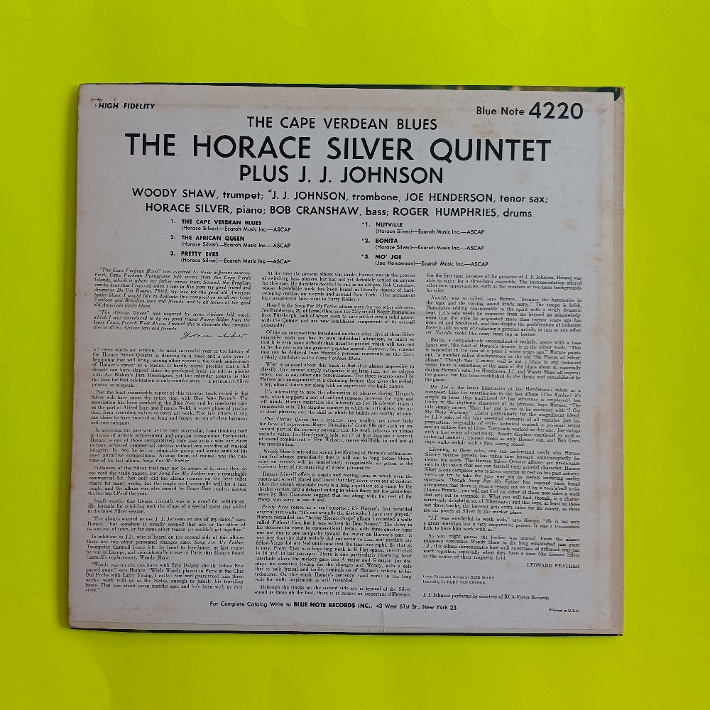 Horace Silver Quintet & JJ Johnson - Cape Verdean Blues OG MONO P - 1955 - BLP 4220 - Used - VG++ - Vinyl