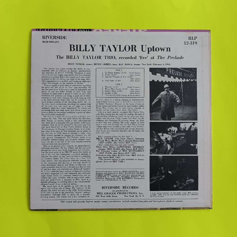 Billy Taylor Trio - Uptown Mono Deep Groove - 1960 - RLP 12-319 - Used - VG++ - Vinyl