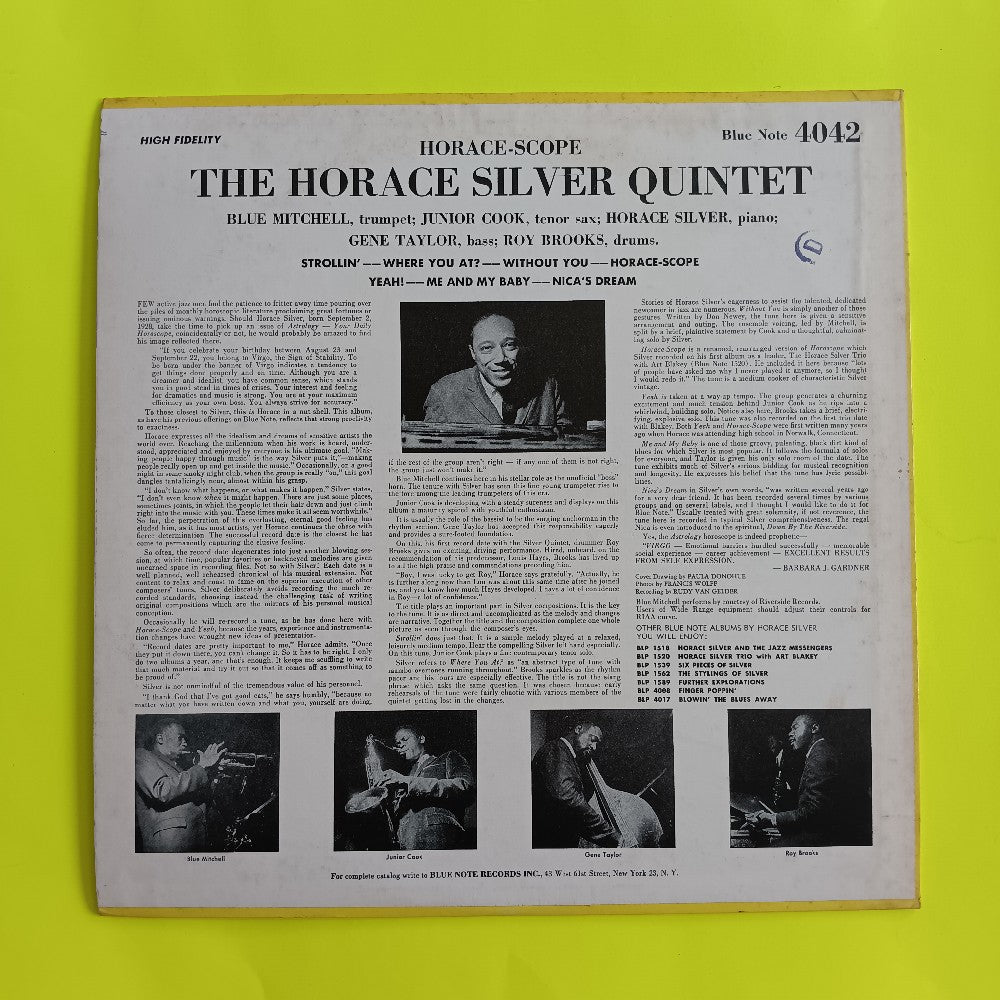 Horace Silver Quintet - Horace-Scope DG P Ear Mono - 1961 - BLP 4042 - Used - EX - Vinyl