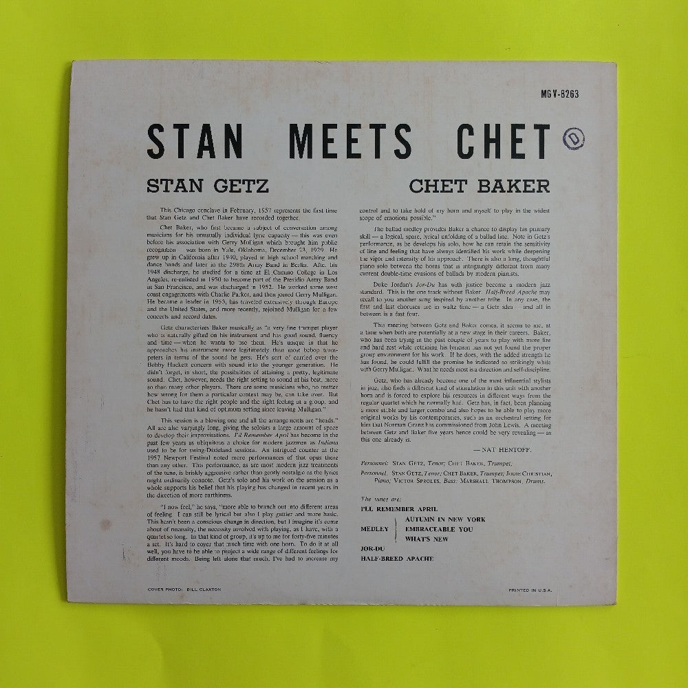 Stan Gets / Chet Baker - Stan Meets Chet MONO - V-8263 - Used - VG++ - Vinyl