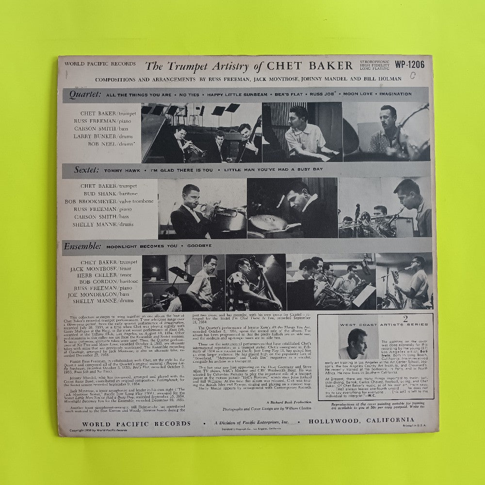 Chet Baker - The Trumpet Artistry of Chet Baker MONO - 1958 - WP 1206 / ST 612 - Used - VG++ - Vinyl