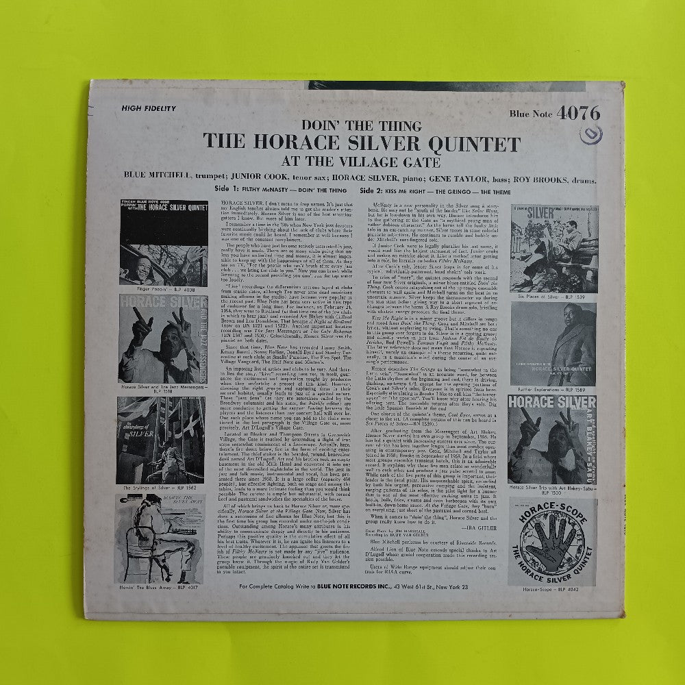 Horace Silver Quintet - Doin' the Thing At The Village Gate RVG P EAR MONO - 1962 - BLP 4076 - Used - VG++ - Vinyl