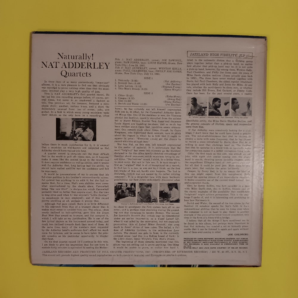 Nat Adderly Quartets - Naturally! OG Orange DG - 1961 - JLP 47 - Used - VG++ - Vinyl