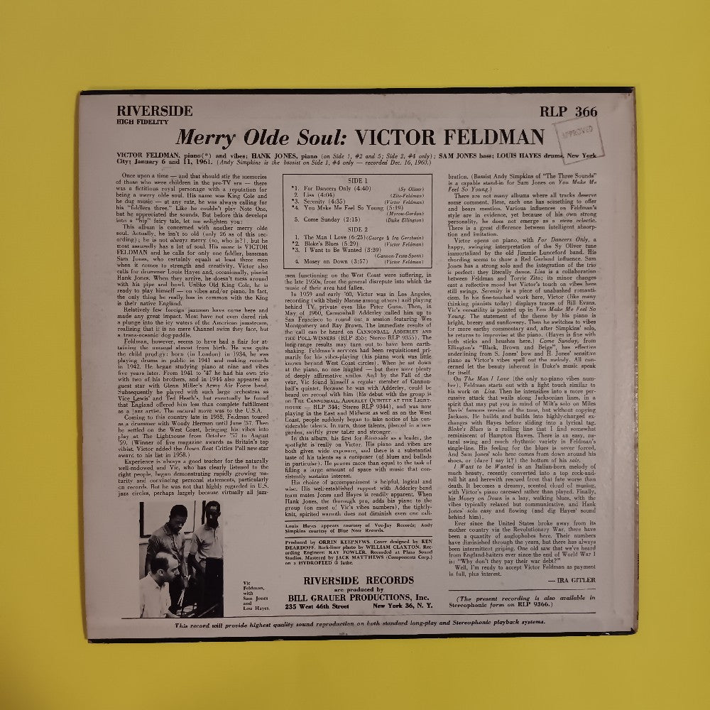 Victor Feldman - Merry Olde Soul MONO - 1961 - RLP 366 - Used - VG++ - Vinyl