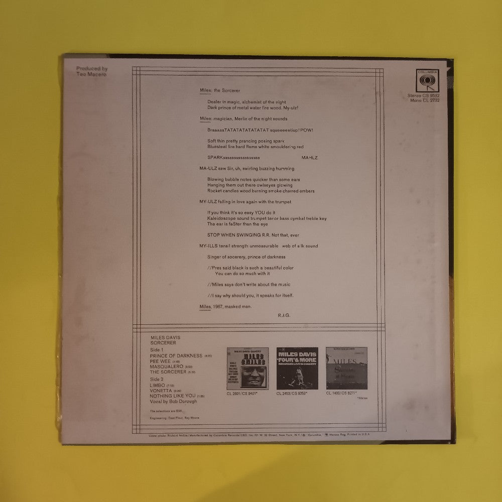 Miles Davis - Sorcerer OG 2 EYE STEREO - 1967 - CS 9532 - New - Sealed - Vinyl