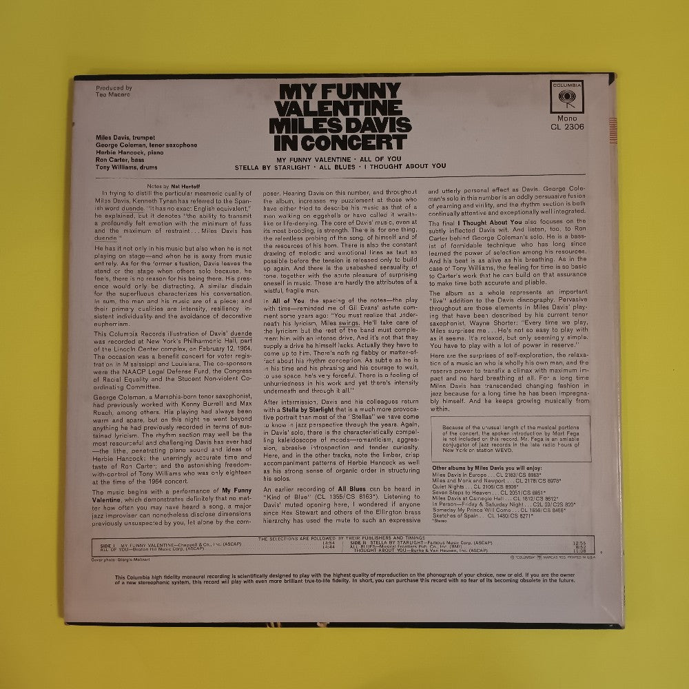 Miles Davis - My Funny Valentine In Concert OG 2 EYE MONO - 1965 - CL 2306 - Used - EX - Vinyl