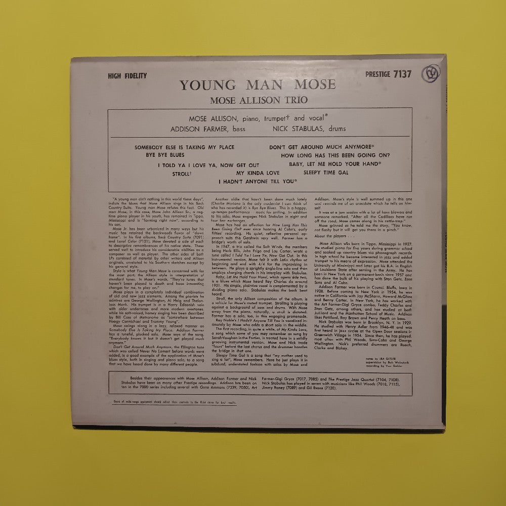 Moses Allison - Young Man Mose MONO BERGENFIELD - 1958 - PRLP 7137 - Used - VG++ - Vinyl