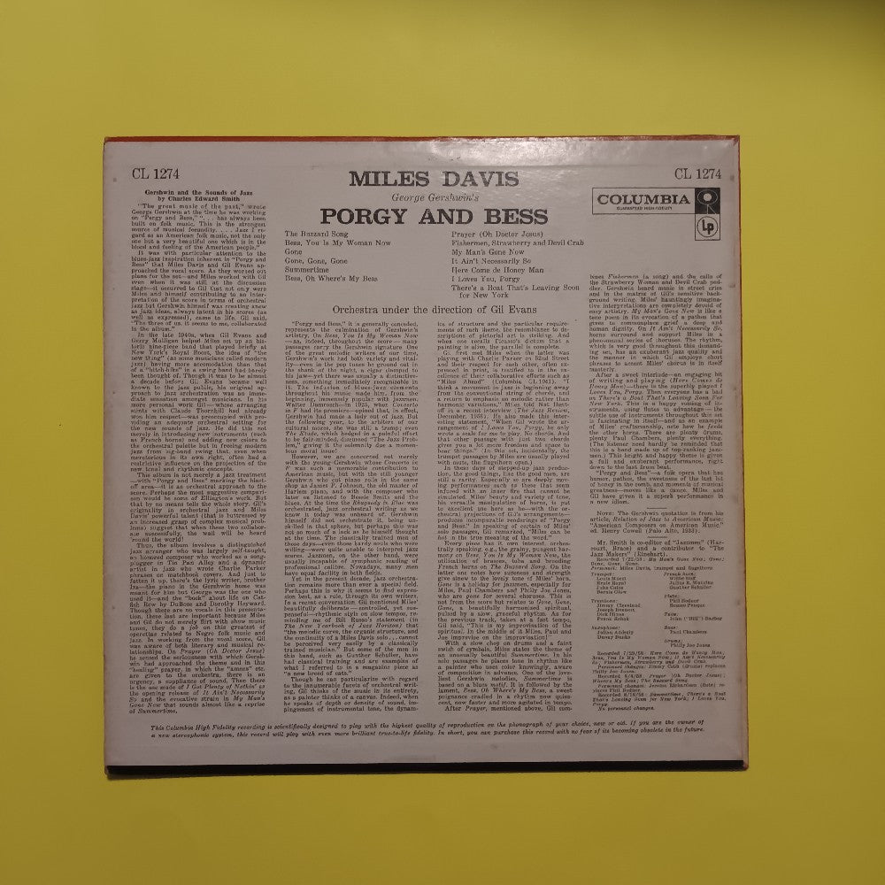 Miles Davis - Porgy And Bess OG 6 EYE MONO DG - 1959 - CL 1274 - Used - VG++ - Vinyl