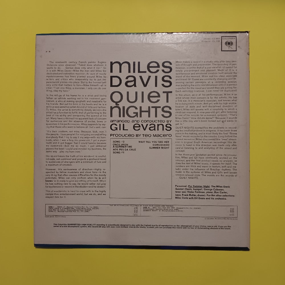 Miles Davis - Quiet Nights OG MONO 2 EYE - 1964 - CL 2106 - Used - VG++ - Vinyl