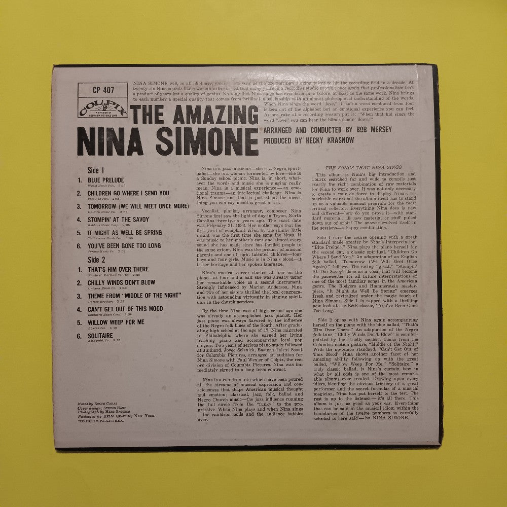 Nina Simone - The Amazing Nina Simone MONO RARE VARIANT - 1959 - CP 407 - Used - VG++ - Vinyl