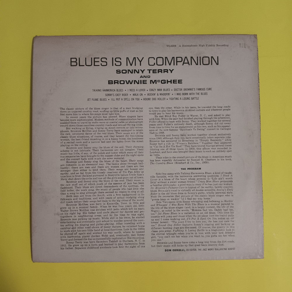 Sonny Terry & Brownie McGhee - Blues Is My Companion - 1961 - V6-3008 - Used - EX - Vinyl