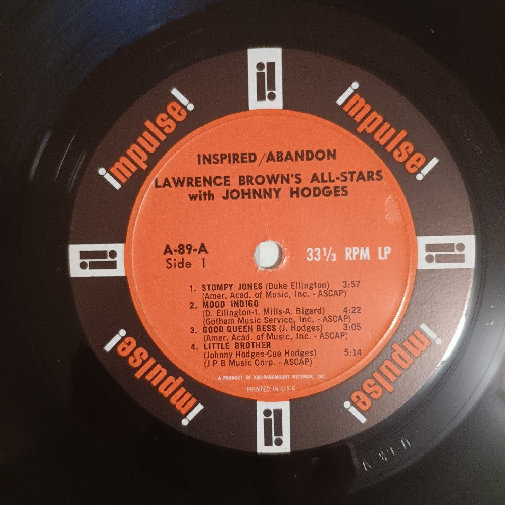 Lawrence Brown's All-stars & Johnny Hodges - Inspired Abandon OG MONO RVG - 1965 - A-89 - Used - EX - Vinyl
