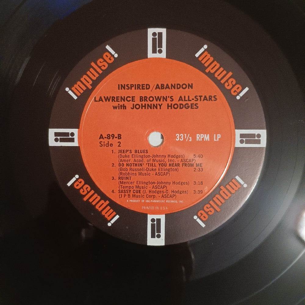 Lawrence Brown's All-stars & Johnny Hodges - Inspired Abandon OG MONO RVG - 1965 - A-89 - Used - EX - Vinyl