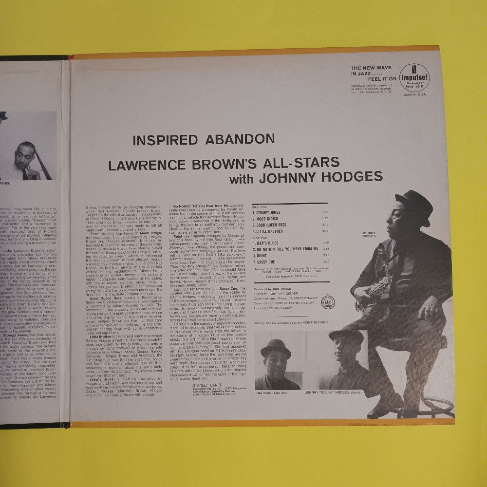 Lawrence Brown's All-stars & Johnny Hodges - Inspired Abandon OG MONO RVG - 1965 - A-89 - Used - EX - Vinyl