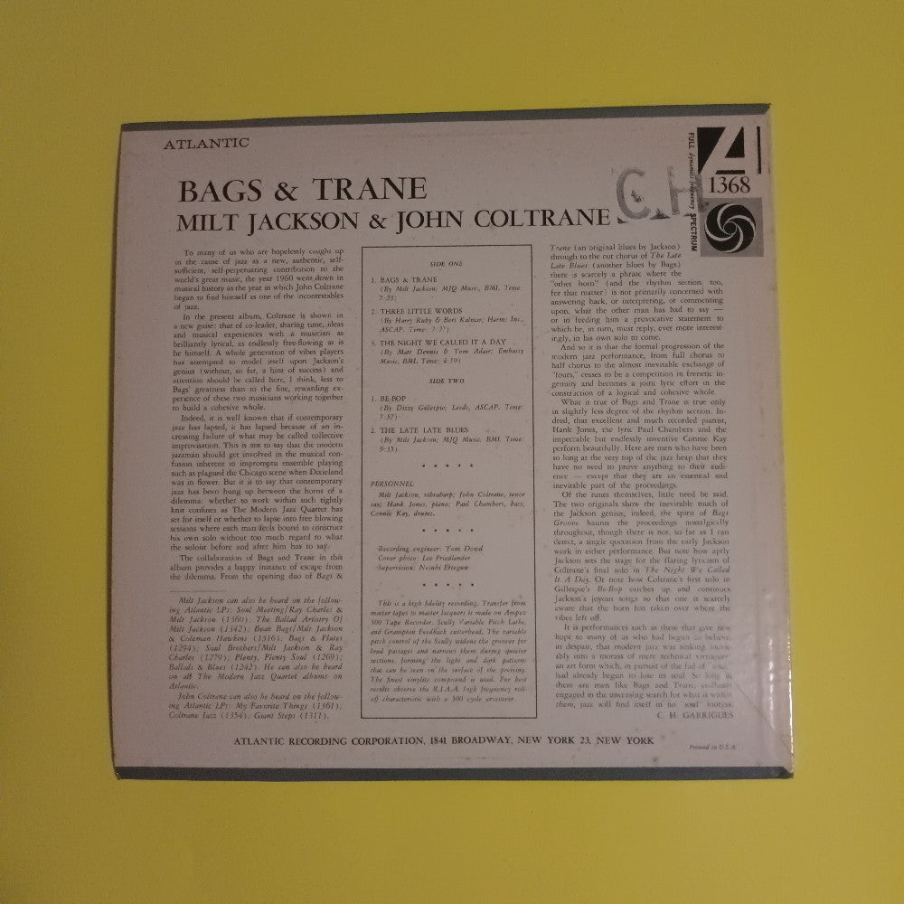 Milt Jackson / John Coltrane - Bags & Trane OG MONO NO R - 1961 - Atlantic 1368 - Used - EX - Vinyl