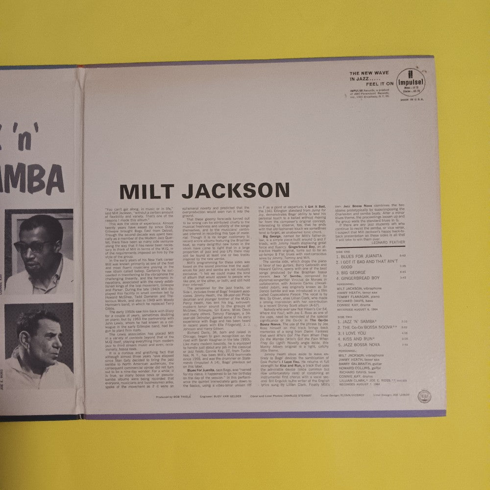 Milt Jackson - Jazz 'N' Samba OG MONO VAN GELDER - 1965 - A-70 - Used - EX - Vinyl
