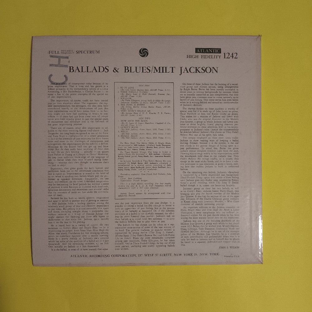 Milt Jackson - Ballads & Blues MONO - 1959 - Atlantic 1242 - Used - VG++ - Vinyl