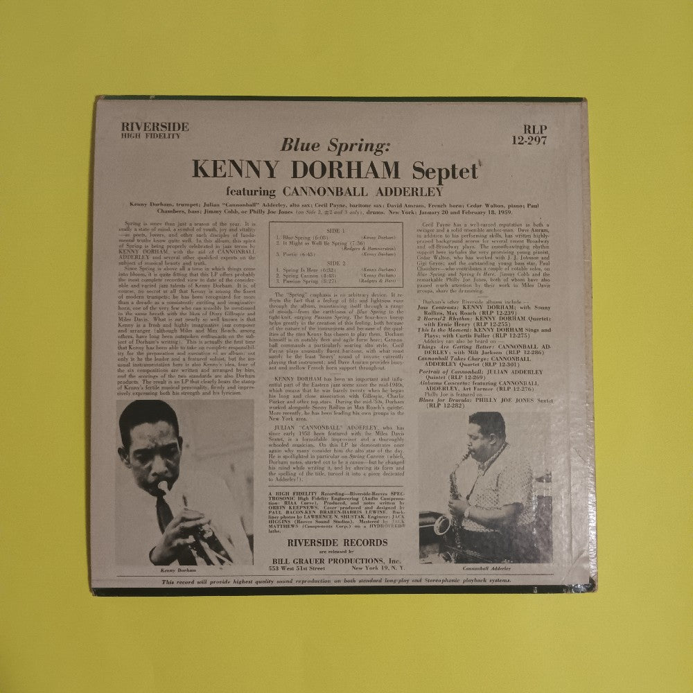 Kenny Dorham & Cannonball Adderley - Blue Spring MONO - 1961 - RLP 12-297 - Used - VG++ - Vinyl