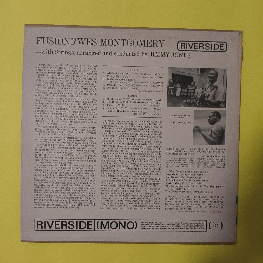 Wes Montgomery - Fusion OG MONO - 1963 - RM 472 - Used - VG++ - Vinyl