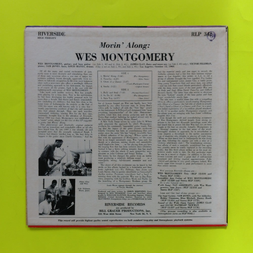 Wes Montgomery - Movin' Along OG MONO DG MISPRINT - 1961 - RLP 342 - Used - EX - Vinyl