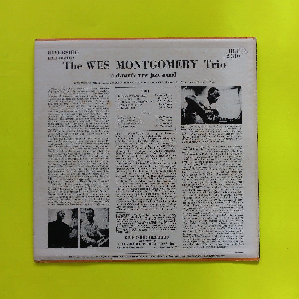 The Wes Montgomery Trio - Self Titled MONO - 1962 - RLP 12-310 - Used - VG++ - Vinyl