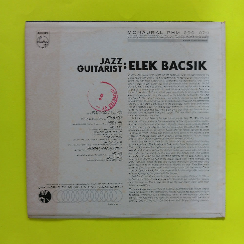 Elek Bacsik - Jazz Guitarist MONO - 1963 - PHM 200-079 - Used - VG++ - Vinyl