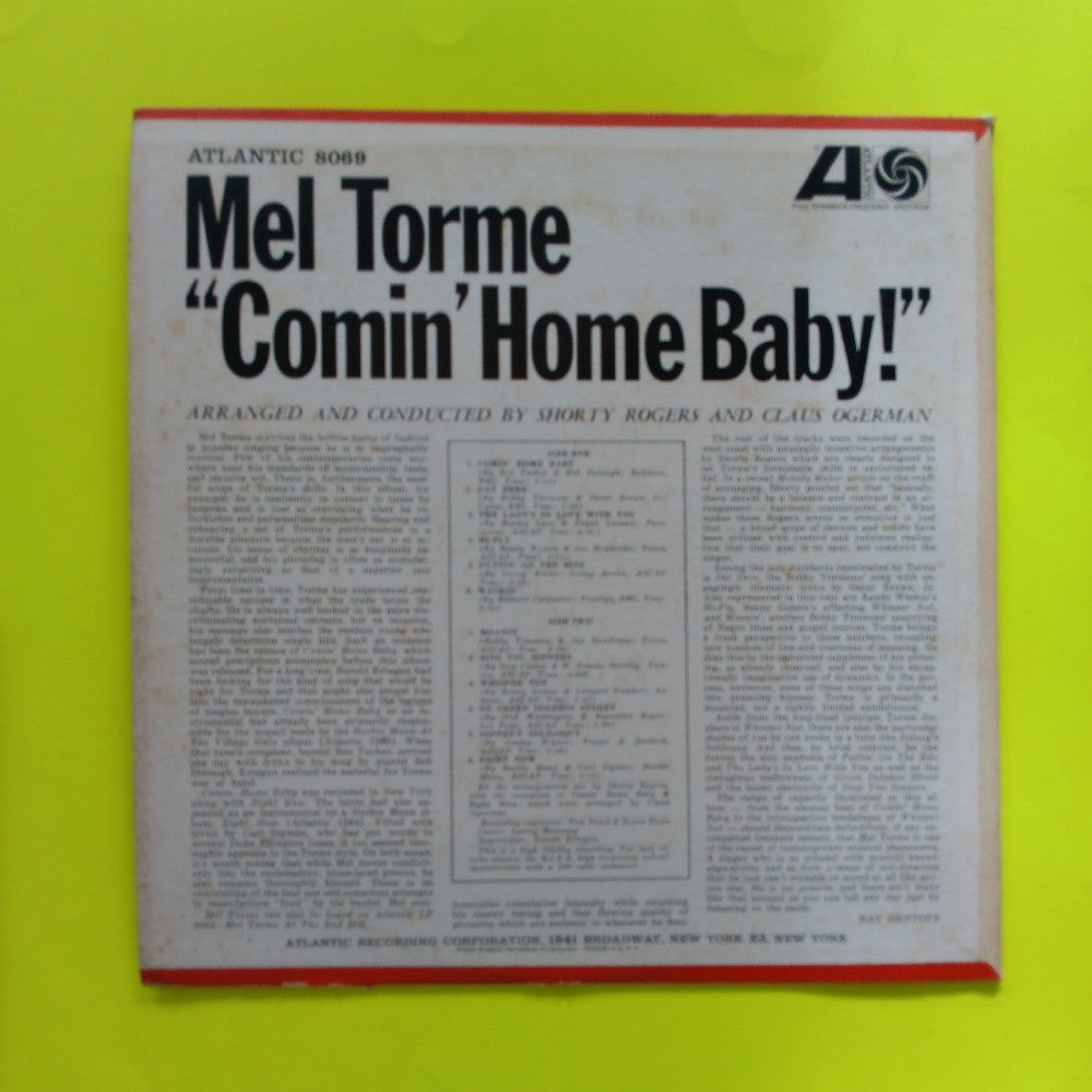Mel Torme - Comin' Home Baby OG MONO MISPRINT - 1962 - Atlantic 8069 - Used - EX - Vinyl