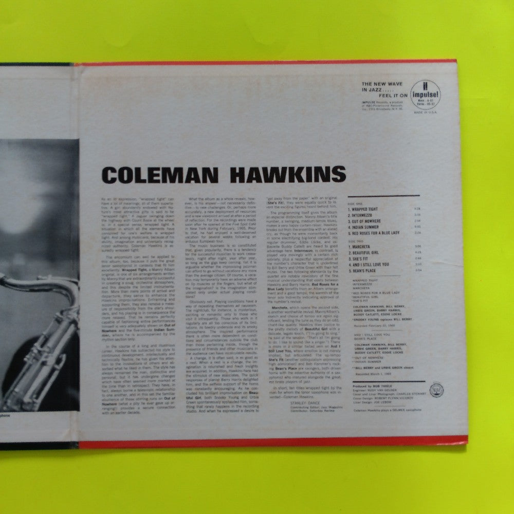 Coleman Hawkins - Wrapped Tight OG MONO RVG - 1965 - A-87 - Used - EX - Vinyl
