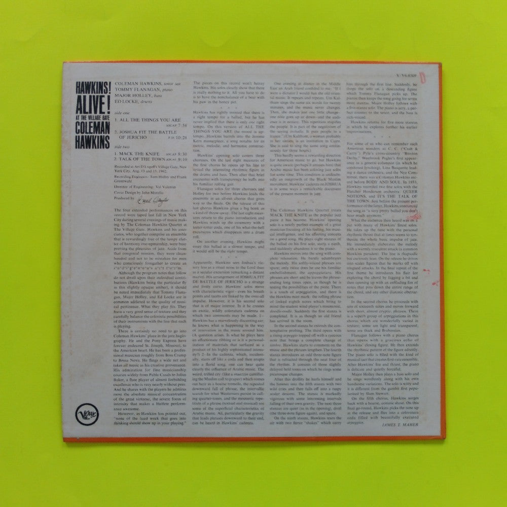 Coleman Hawkins - Alive! At The Village Gate OG MONO - 1963 - V-8509 - Used - EX - Vinyl