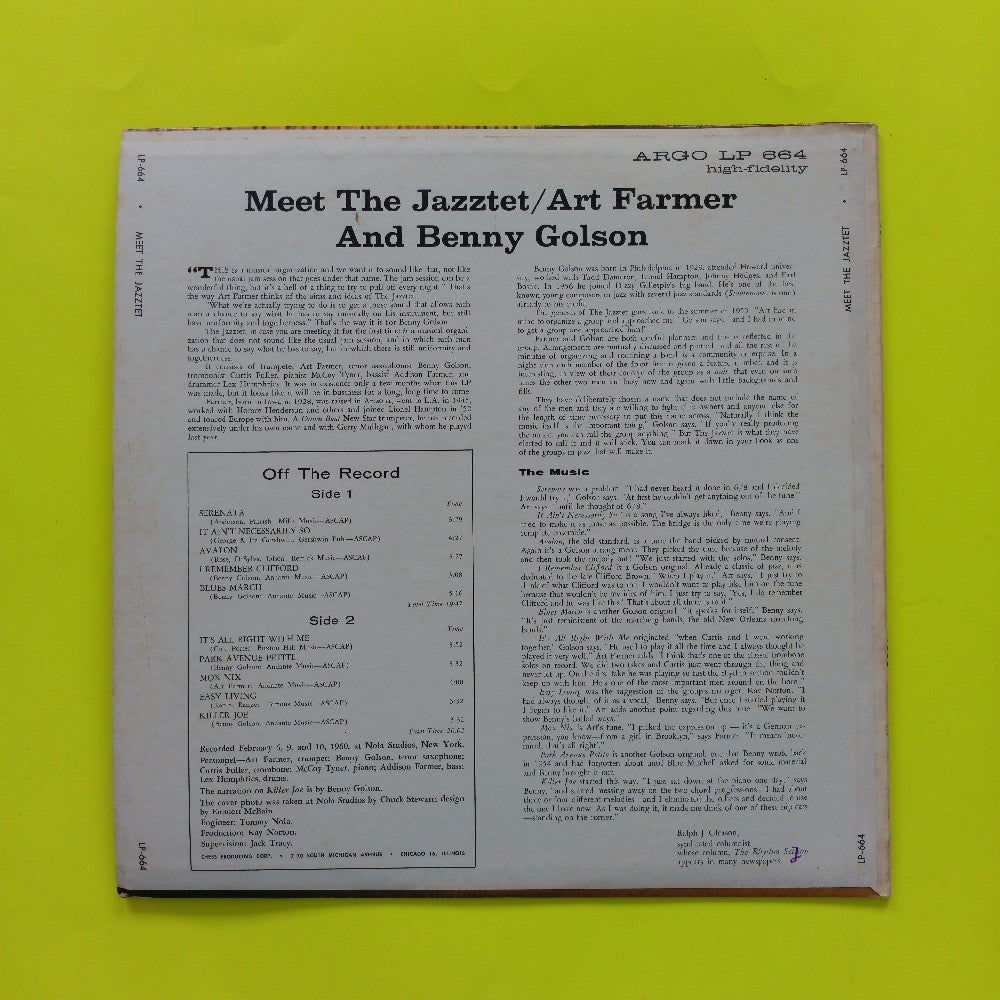 Art Farmer / Benny Golson - Meet The Jazztet OG DG MONO - 1960 - LP 664 - Used - VG++ - Vinyl