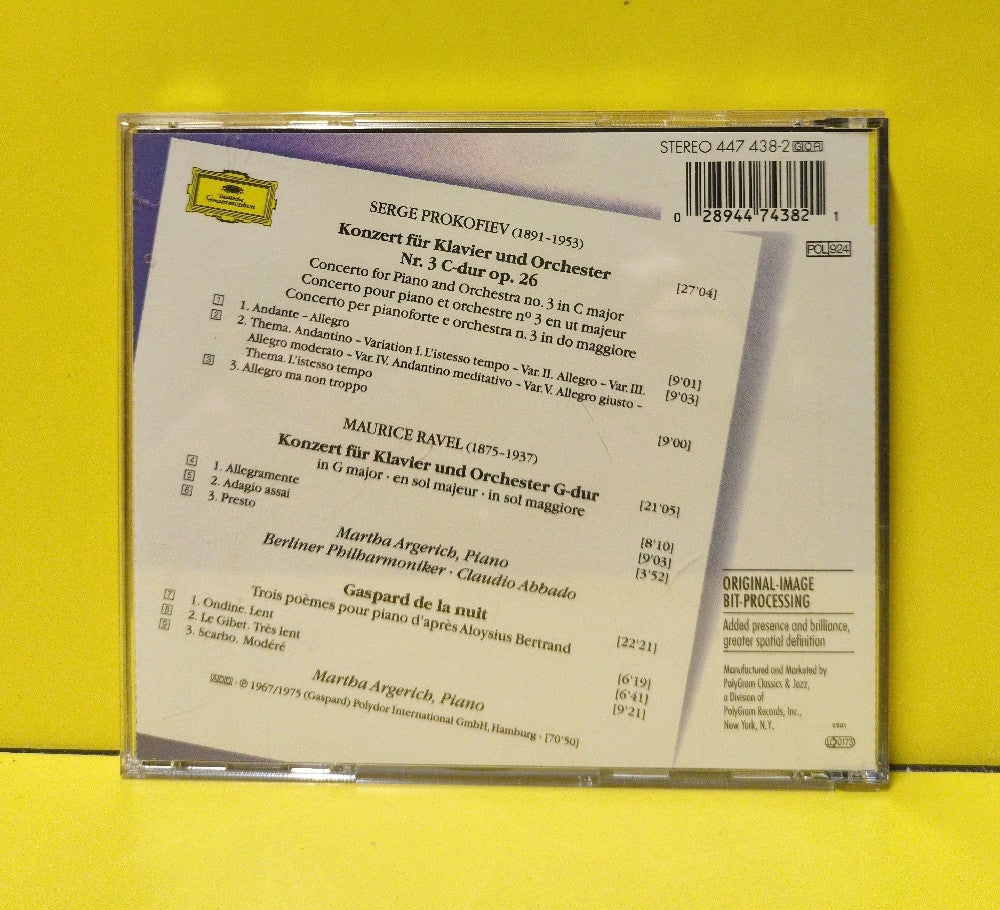 Prokofiev, Ravel - Martha Argerich, Berliner Philharmoniker, Claudio Abbado - Klavierkonzert Nr. 3, Klavierkonzert G-Dur, Gaspard De La Nuit - 1995 - 447 438-2 - Used - EX - CDs - Remastered - Stereo