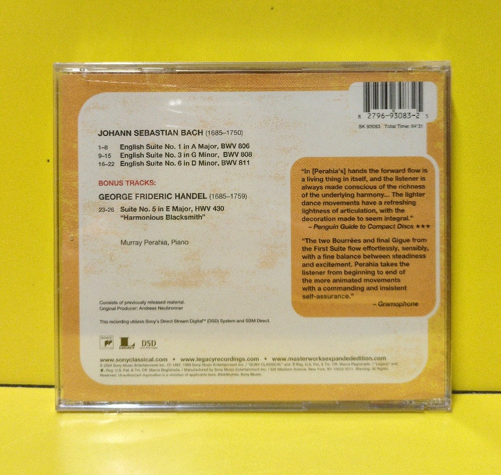 Bach - Murray Perahia - English Suites Nos. 1, 3 & 6 - 2004 - SK 93083 - New - Sealed - CDs - Expanded Edition - Reissue