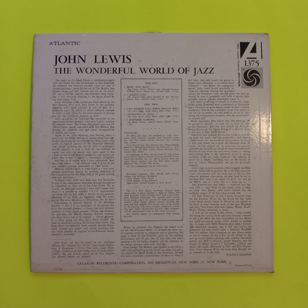 John Lewis - The Wonderful World Of Jazz OG MONO - 1961 - 1375 - Used - VG++ - Vinyl