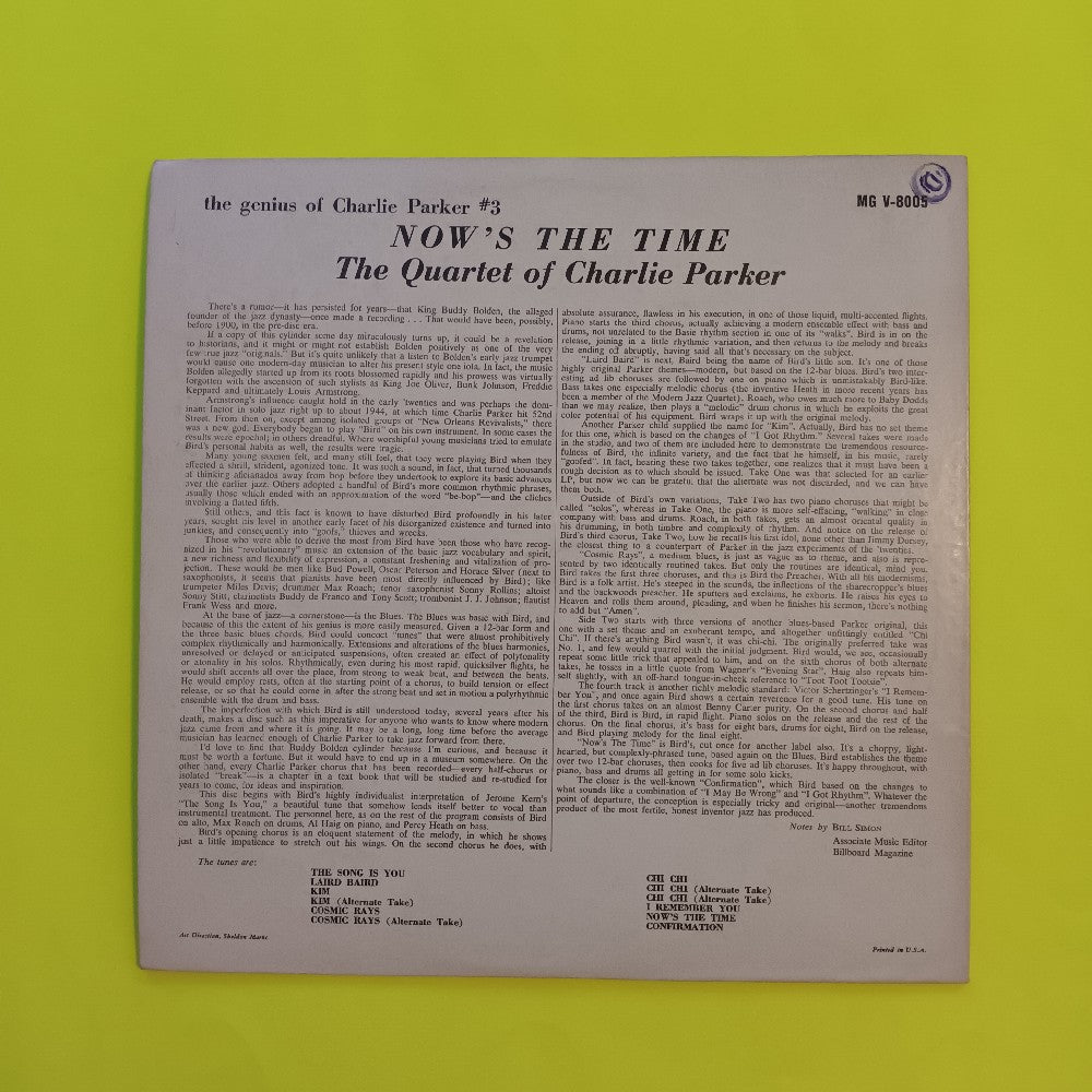 Charlie Parker - Now's The Time #3 MONO - 1960 - V-8005 - Used - VG++ - Vinyl