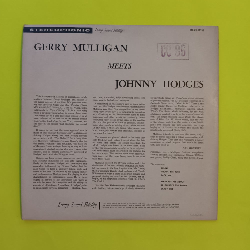 Gerry Mulligan / Johnny Hodges - Mulligan Meets Hodges STEREO - 1961 - V6-8367 - Used - VG++ - Vinyl