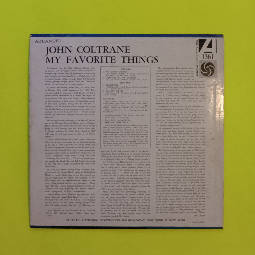 John Coltrane - My Favorite Things MONO WHITE FAN - 1962 - Atlantic 1361 - Used - VG++ - Vinyl